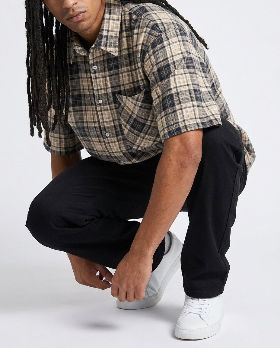 Beige Black Plaid Shirt