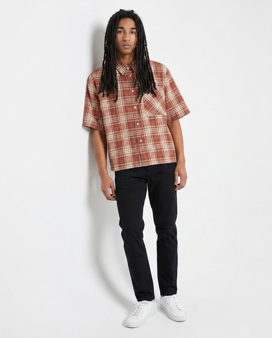 Rust Beige Plaid Shirt