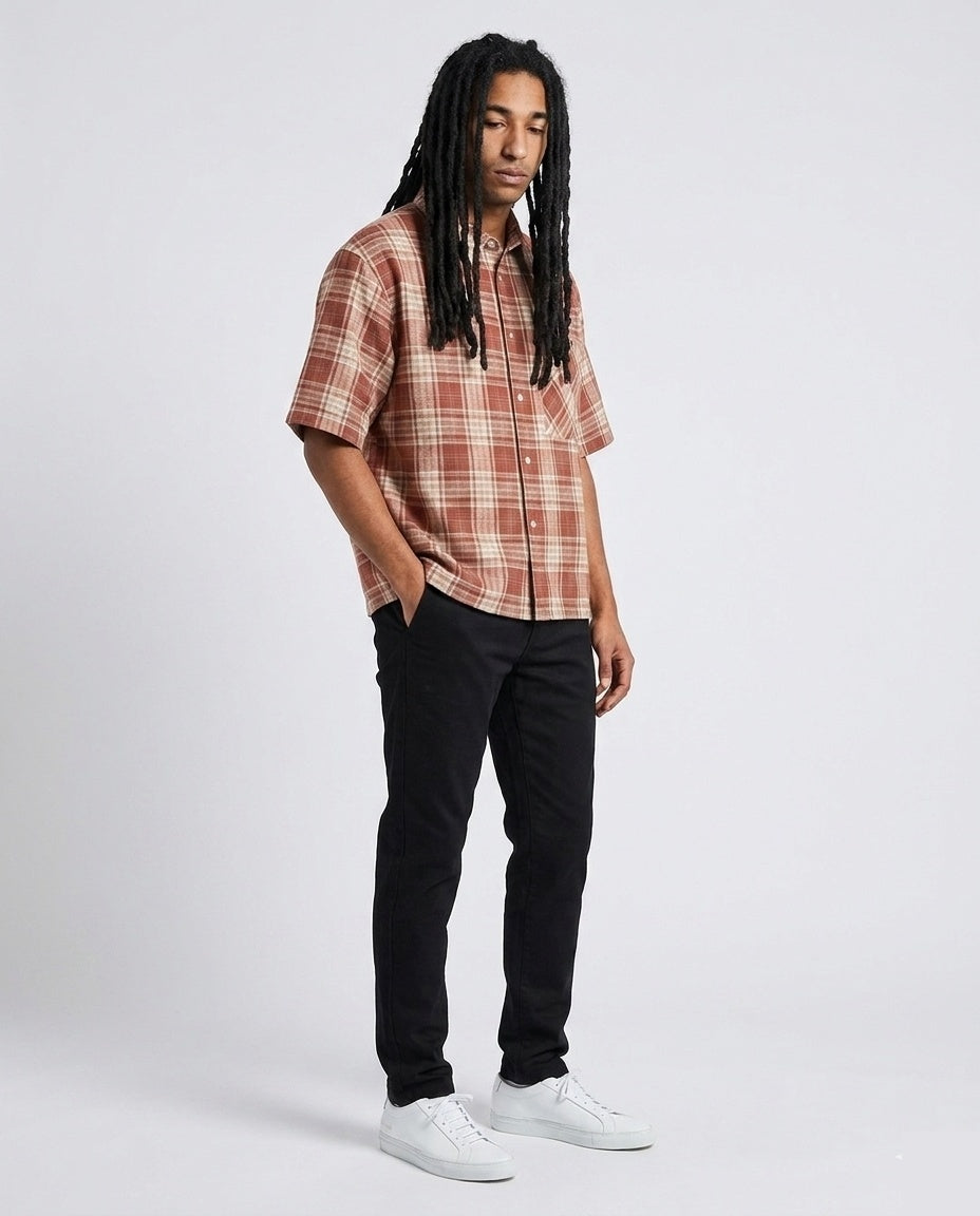 Rust Beige Plaid Shirt