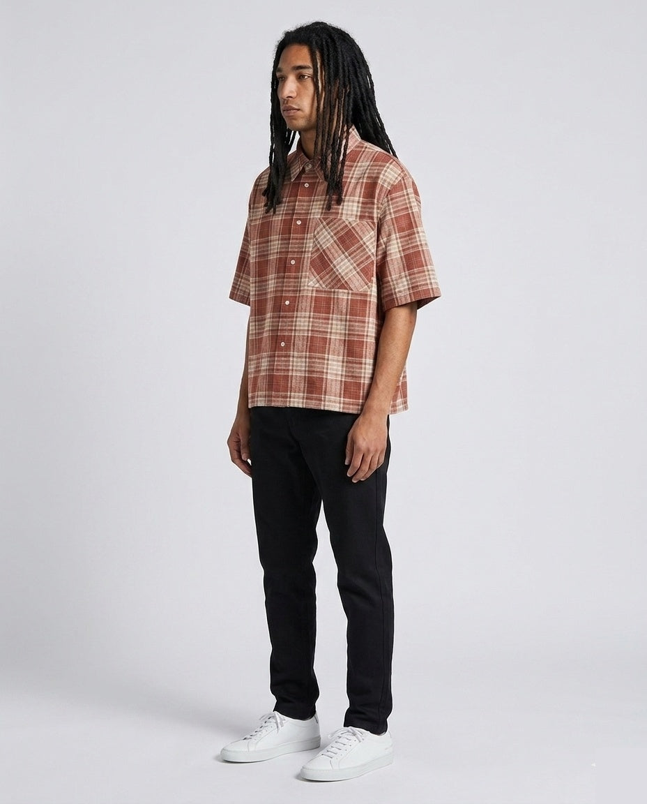 Rust Beige Plaid Shirt