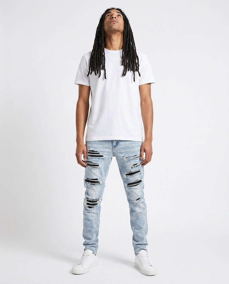Light Blue Biker Jeans