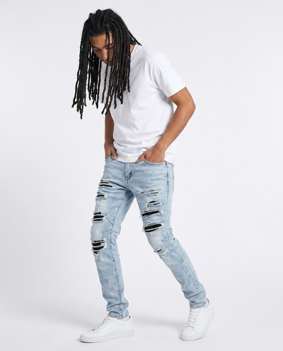 Light Blue Biker Jeans