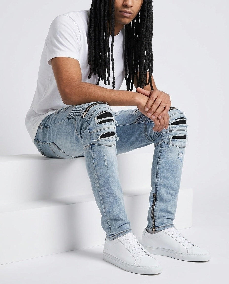 Light Blue Biker Jeans