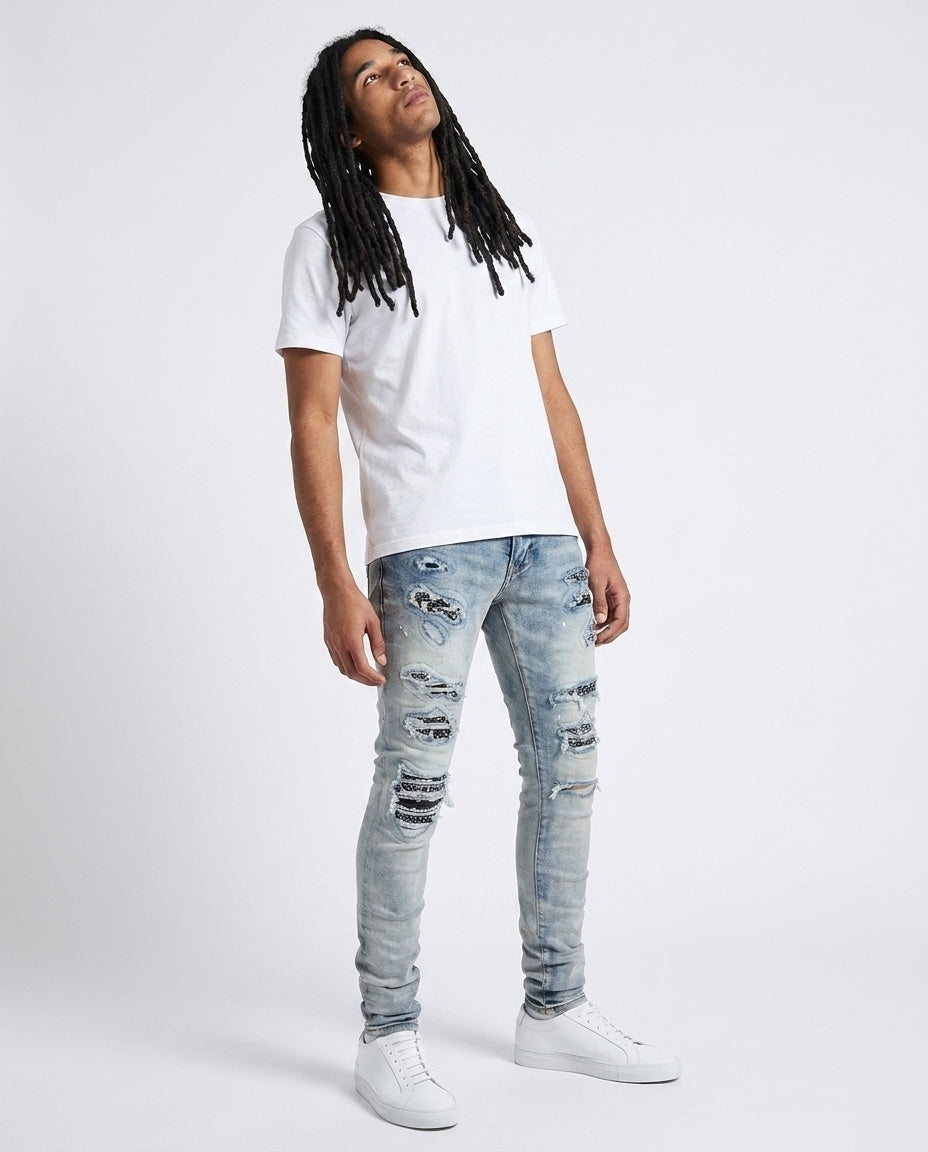 Light Blue Paint Patch Skinny Jeans