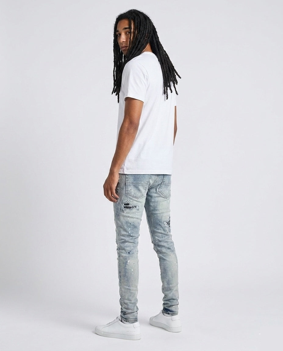 Light Blue Paint Patch Skinny Jeans
