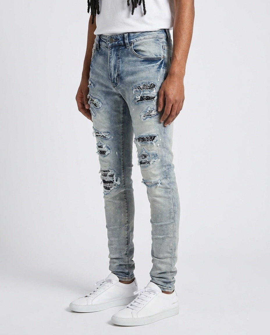 Light Blue Paint Patch Skinny Jeans