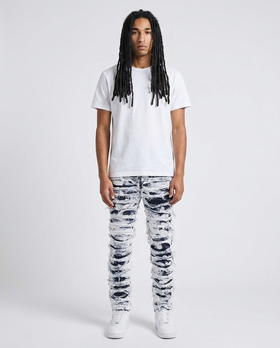 White Black Ripped Denim