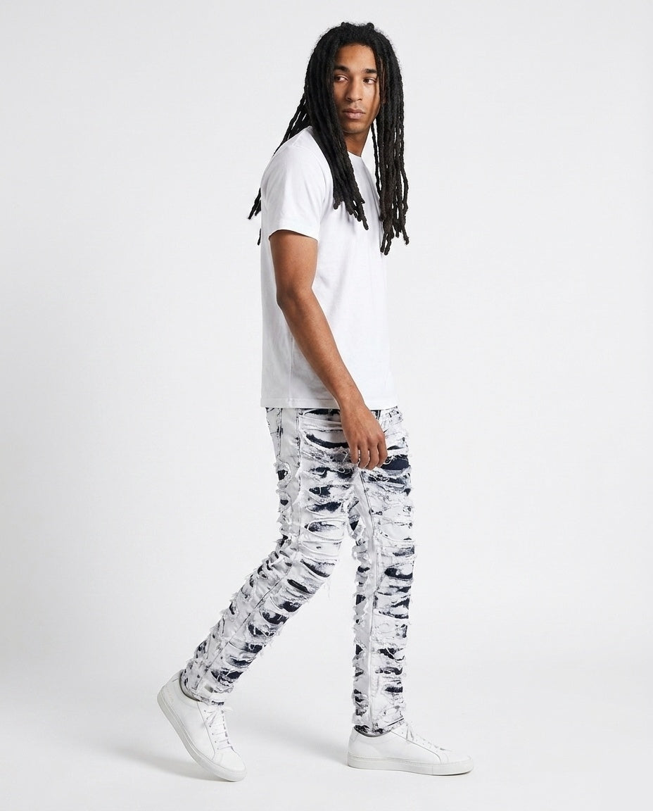 White Black Ripped Denim