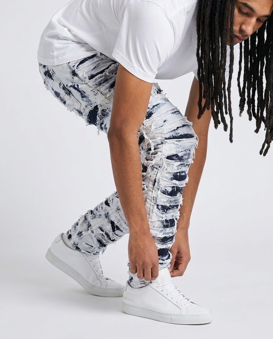 White Black Ripped Denim