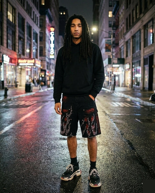 Black Flame Carpenter Shorts