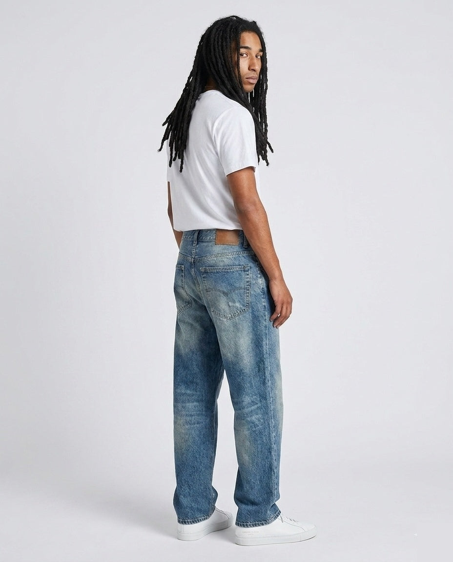 Blue Vintage Wash Loose Denim