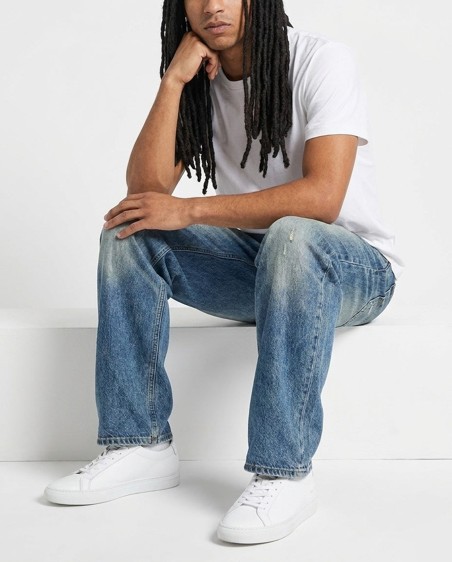 Blue Vintage Wash Loose Denim
