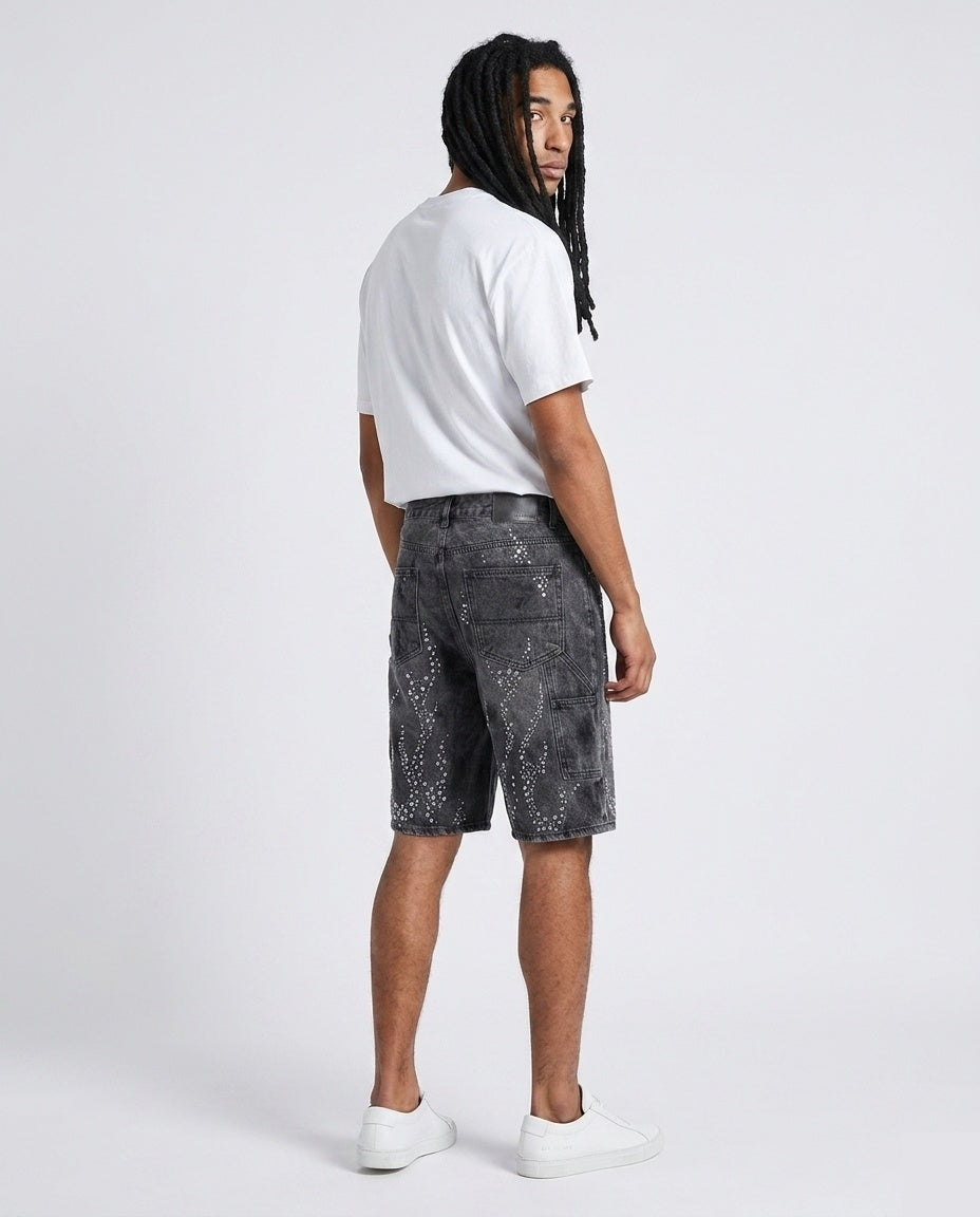 Black Rhinestone Flame Shorts