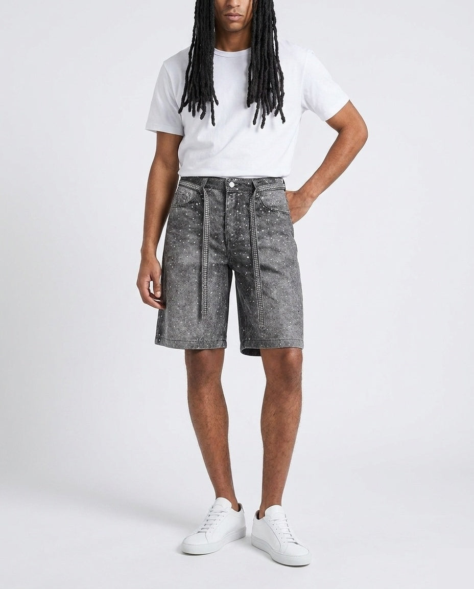 Grey Rhinestone Bermuda Shorts
