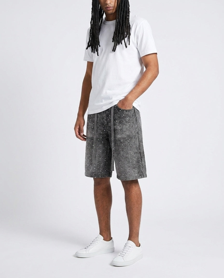 Grey Rhinestone Bermuda Shorts