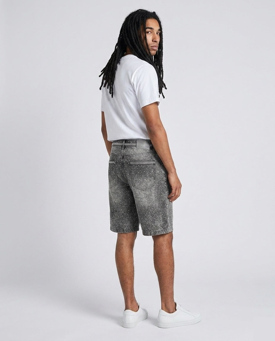 Grey Rhinestone Bermuda Shorts