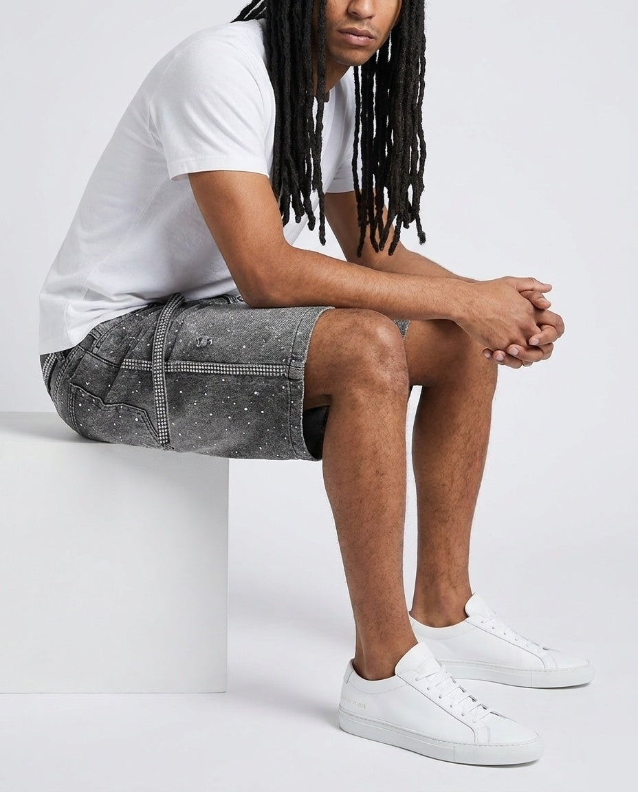 Grey Rhinestone Bermuda Shorts