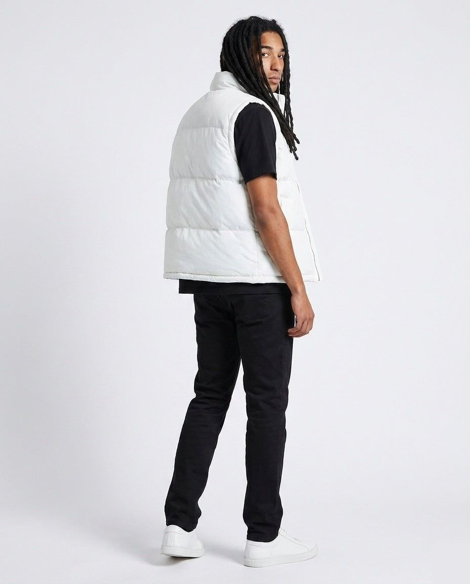 White Plaid-Lined Puffer Vest